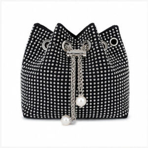 Bolsa preta perolado branco de camurça