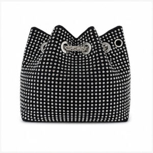 Bolsa preta perolado branco de camurça