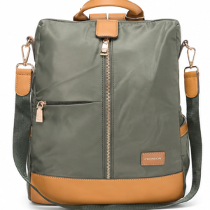 Mochila verde militar com detalhes em caramelo  Chenson