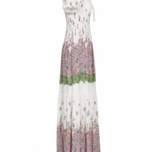 Vestido branca florida rosa Lean Moda