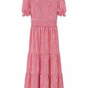 Vestido listrado vermelho e branco de viscose