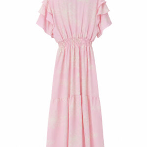 Vestido rosa claro pastel com flores brancas/off white de viscolinho