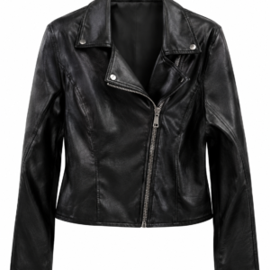 Blusa jaqueta biker preta de couro sintético Importada