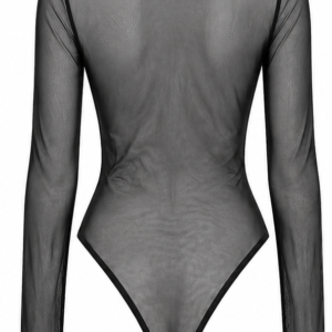 Blusa body em tule preto com transparência e manga longa  Importada