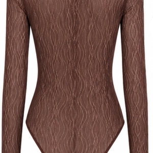 Blusa body marrom bordado em tule com transparência de manga longa  Importada