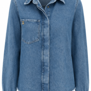 Blusa azul com bolso e punho franzido Importada