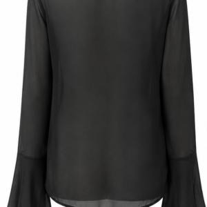 Blusa preta transparente com babados manga longa  Importada
