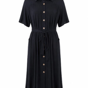 Vestido Chemise com Faixa de Botões Importado