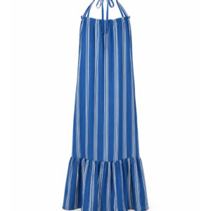 Vestido Longo Listrado Com Babado