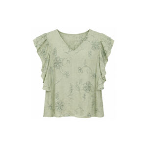 Blusa com Bordado Floral e Mangas com Babados