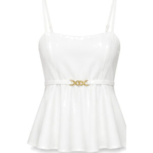 Blusa Regata Peplum de Alça com Cinto e Fivela Metálica Dourada