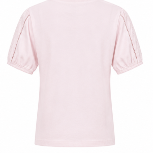 Blusa Edina de Manga Curta Bufante com Detalhes Texturizados e Costura Pontilhada