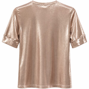 Blusa Marina Ribeiro Metalizada de Manga Curta com Acabamento Brilhante