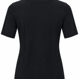 Blusa Bruna de Manga Curta com Detalhes em Corino nos Ombros