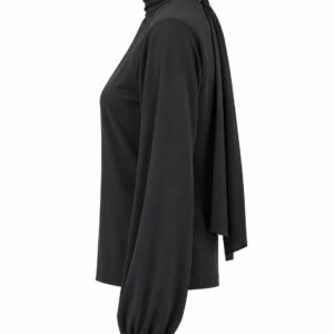 Blusa Marina Ribeiro de Manga Longa com Gola Alta Franzida  e Detalhe Drapeado