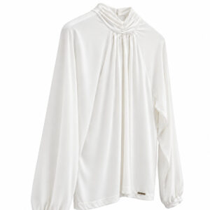 Blusa Marina Ribeiro de Manga Longa com Gola Alta Drapeada