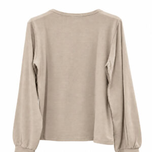 Blusa Edna Maria de Manga Longa com Decote Careca e Detalhes Pespontos