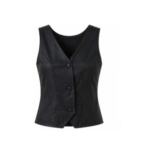 Blusa Colete em Couro Sintético com Decote V