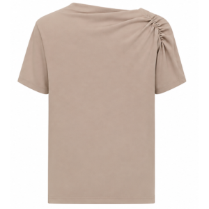 Blusa com Decote Drapeado Manga Curta e Fivela Metálica no Ombro
