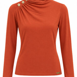 Blusa Carol de Manga Longa com Decote Alto e Botões Decorativos nos Ombros