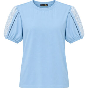 Blusa Edina de Manga Curta com Bordado Ornamental e Detalhes Vazados nas Mangas