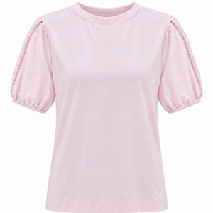 Blusa Edina de Manga Curta com Bordado Ornamental e Detalhes Vazados nas Mangas