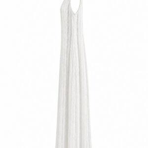 Vestido Conjunto Edilaine Longo Off-White Sem Mangas em Tricot com Textura Listrada Vertical