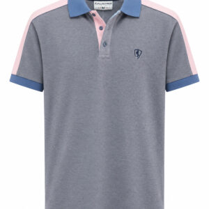 Camiseta Polo Casual com Detalhes Azuis e Rosa e Logotipo Bordado Importada
