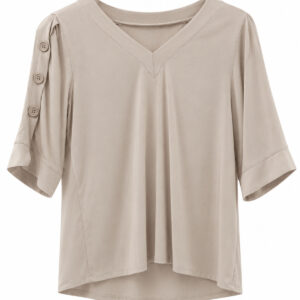 Blusa com Decote V e Botões Decorativos nas Mangas