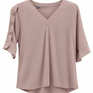 Blusa com Decote V e Botões Decorativos nas Mangas