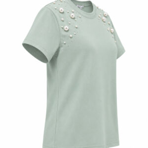 Blusa em Malha com Aplicação de Pérolas nos Ombros
