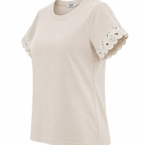 Blusa Regata com Mangas Curtas e Aplicação de Renda