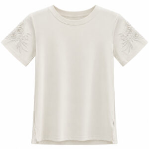 Blusa com Mangas Curtas e Bordado Aplicado nos Ombros