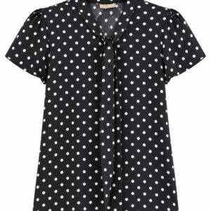 Blusa com Estampa Poá com Gola Laço e Mangas Curtas