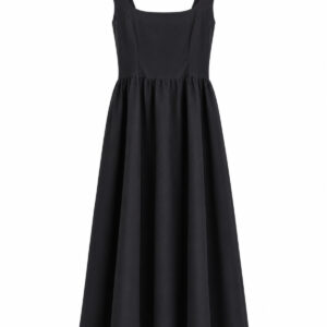 Vestido Midi com Decote Quadrado e Alças Largas