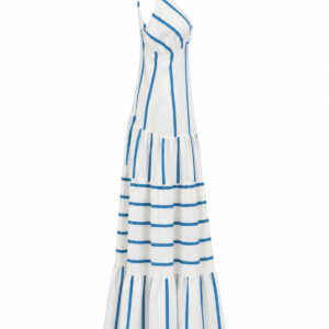 Vestido Longo Estampa Listrada com Decote V e Alças Finas