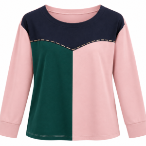 Blusa Laura Color Block de Manga Longa com Detalhe Aplicado