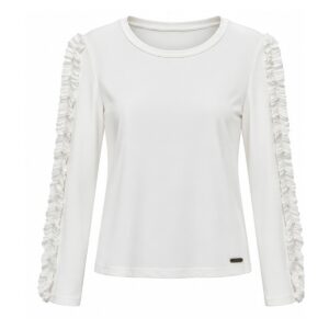 Blusa Josilene de Manga Longa com Babados e Pérolas nas Mangas