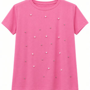 Blusa Rosa com Aplicação de Pérolas e Strass