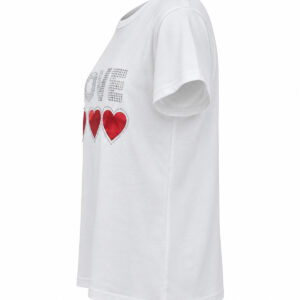 Blusa Branca com Estampa e Corações em Strass